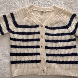 Cream and Navy Striped Women's Cardigan